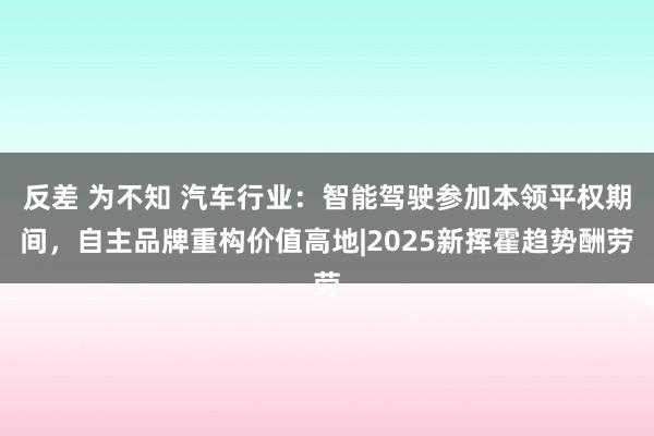 反差 为不知 汽车行业：智能驾驶参加本领平权期间，自主品牌重构价值高地|2025新挥霍趋势酬劳